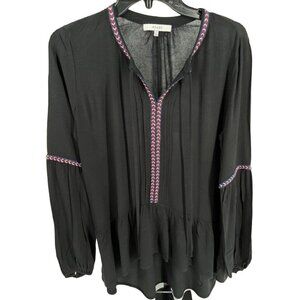 RO&DE Ladies Embroidered Tunic Size Small Black Long Sleeve Tie Neck